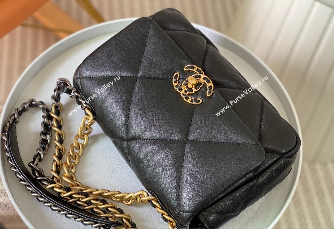 Chanel 19 Shiny Lambskin Small Flap Bag AS1160 Black/Gold 2024 (sm-240311083)