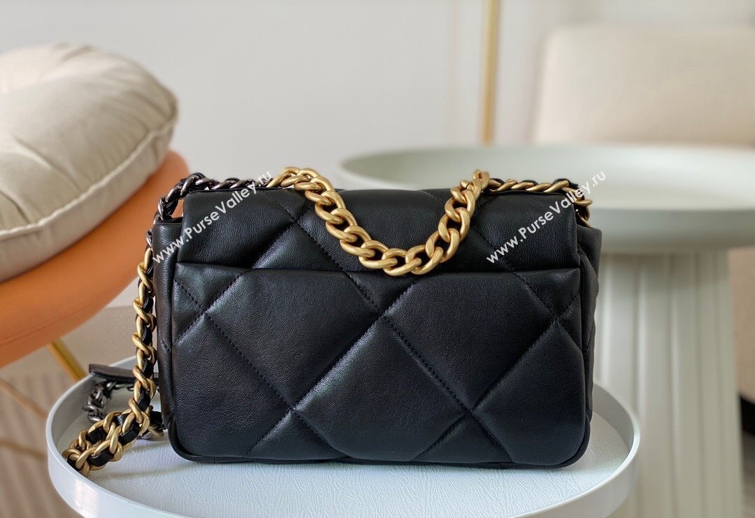 Chanel 19 Shiny Lambskin Small Flap Bag AS1160 Black/Gold 2024 (sm-240311083)