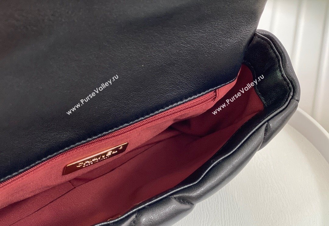 Chanel 19 Shiny Lambskin Small Flap Bag AS1160 Black/Gold 2024 (sm-240311083)