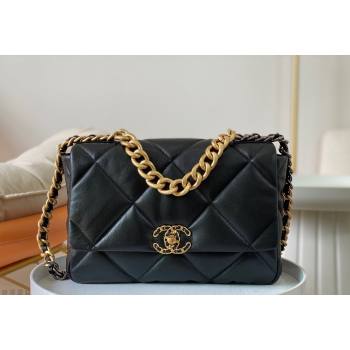 Chanel 19 Shiny Lambskin Large Flap Bag AS1161 Black/Gold 2024 (sm-240311084)