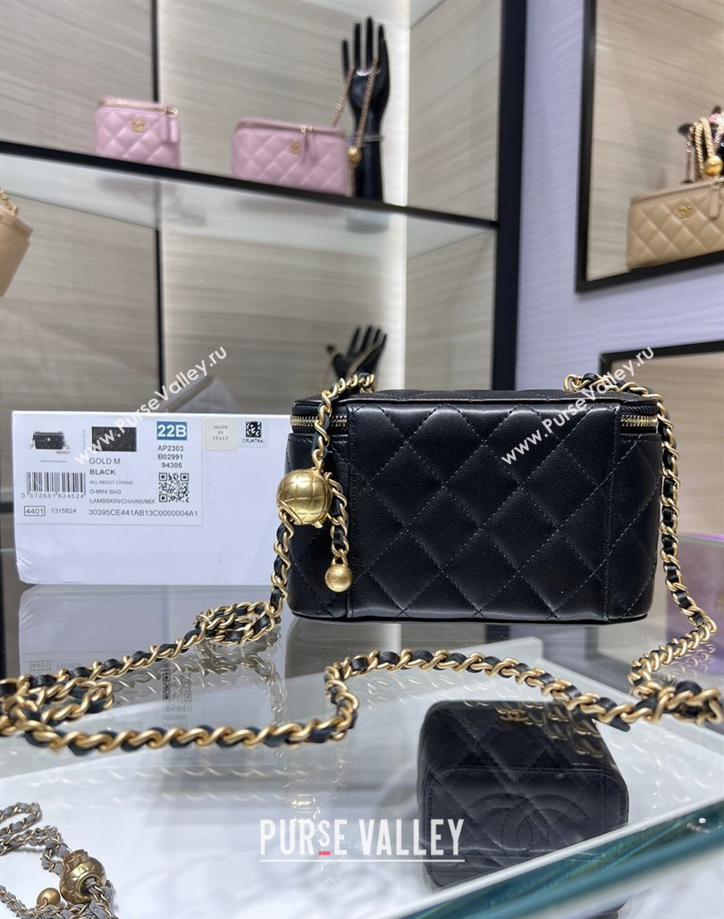 Chanel Lambskin Clutch with Chain and Gold-Tone Ball AP2303 Black 2024 (yezi-240311008)