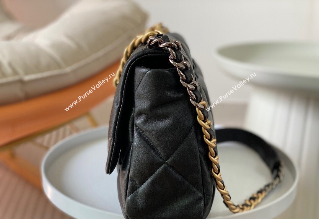 Chanel 19 Shiny Lambskin Large Flap Bag AS1161 Black/Gold 2024 (sm-240311084)
