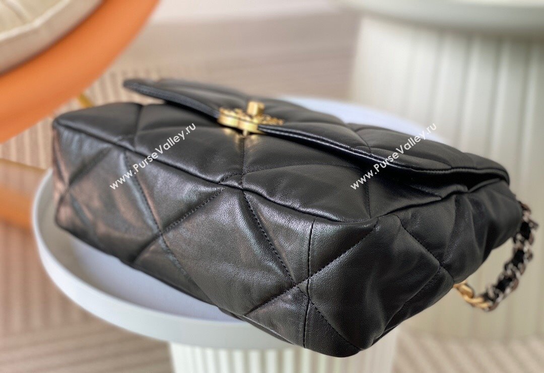 Chanel 19 Shiny Lambskin Large Flap Bag AS1161 Black/Gold 2024 (sm-240311084)