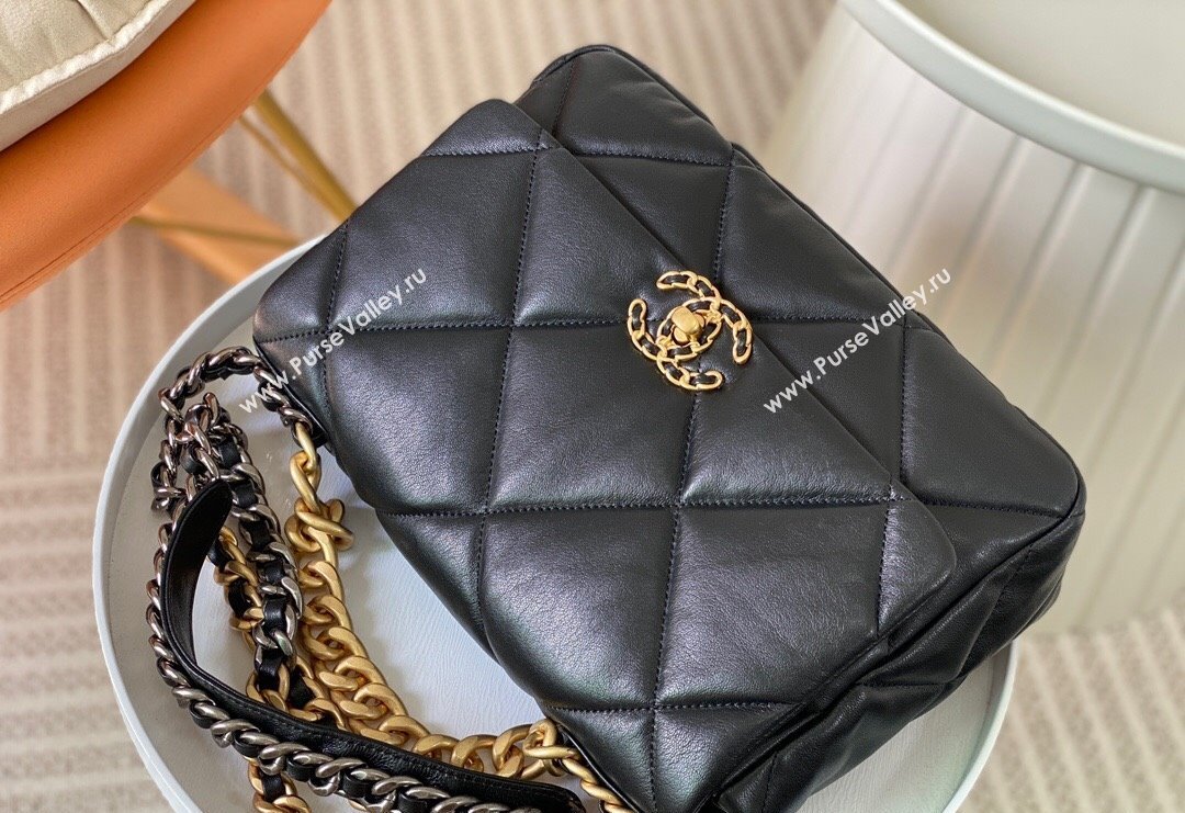 Chanel 19 Shiny Lambskin Large Flap Bag AS1161 Black/Gold 2024 (sm-240311084)