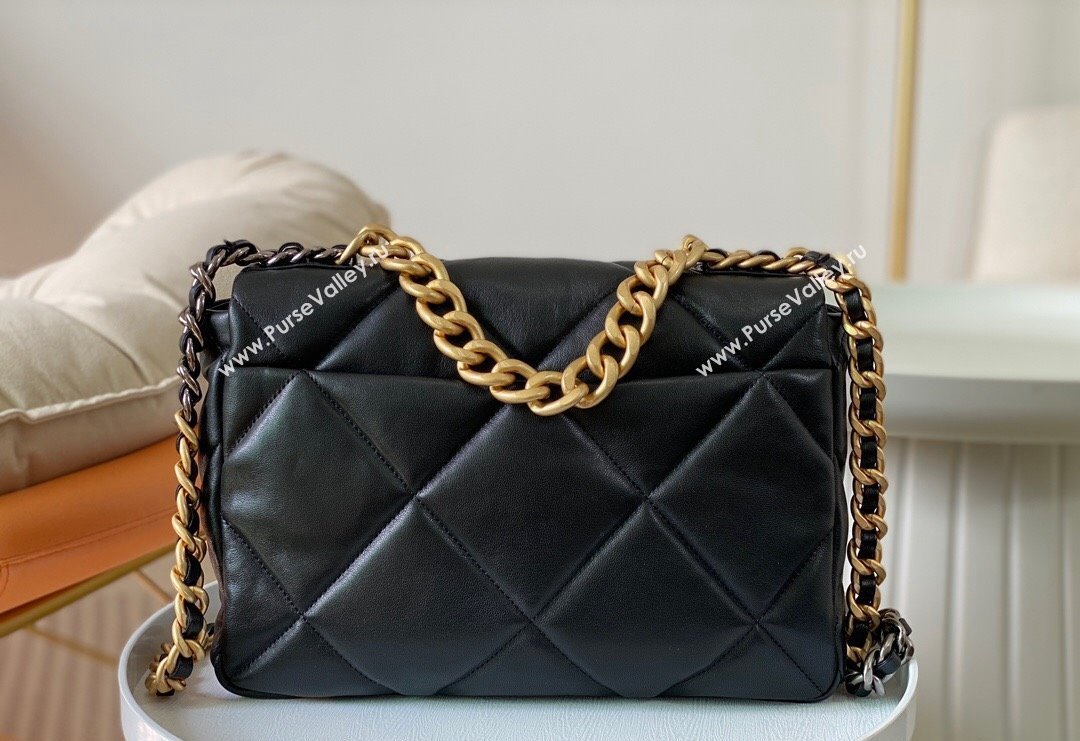Chanel 19 Shiny Lambskin Large Flap Bag AS1161 Black/Gold 2024 (sm-240311084)