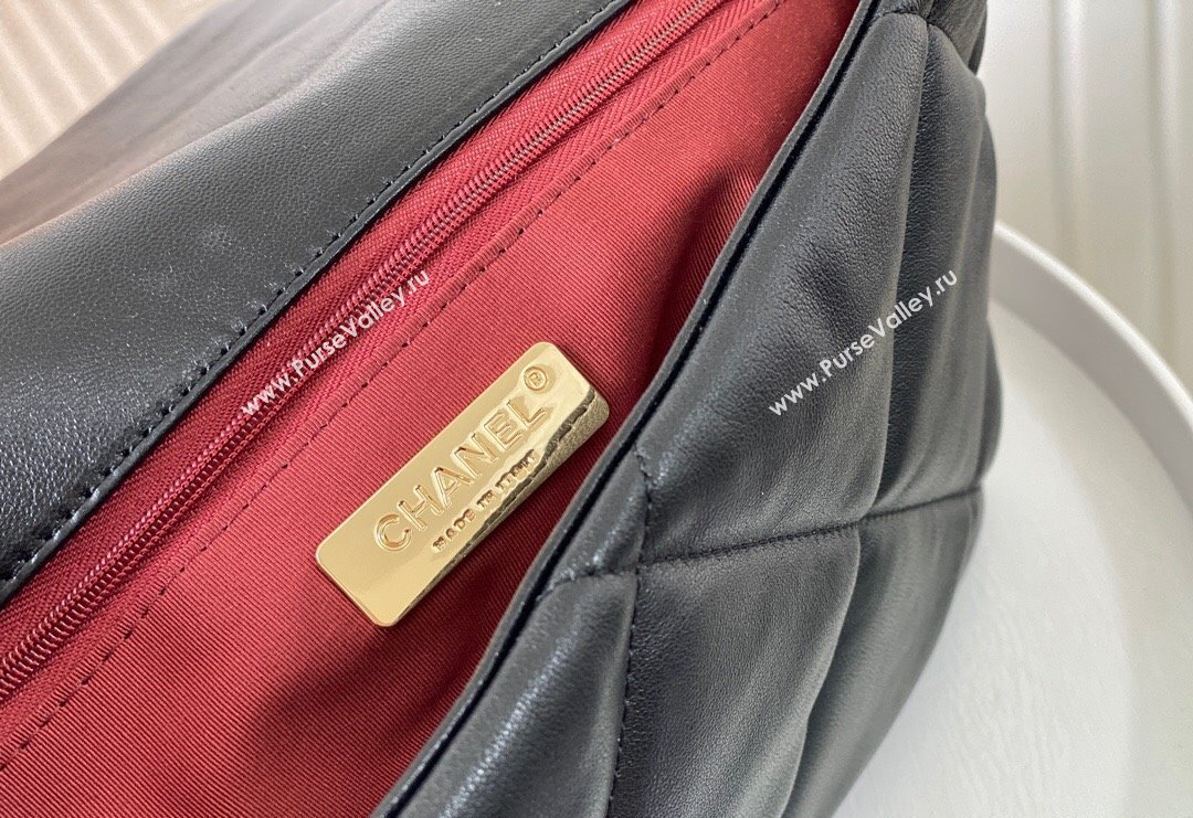 Chanel 19 Shiny Lambskin Large Flap Bag AS1161 Black/Gold 2024 (sm-240311084)