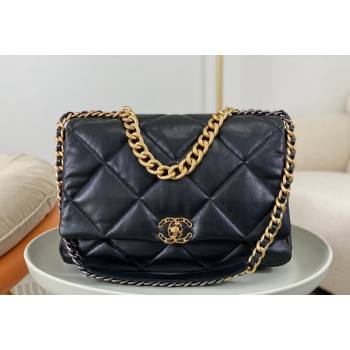 Chanel 19 Shiny Lambskin Maxi Flap Bag AS1162 Black/Gold 2024 (sm-240311085)