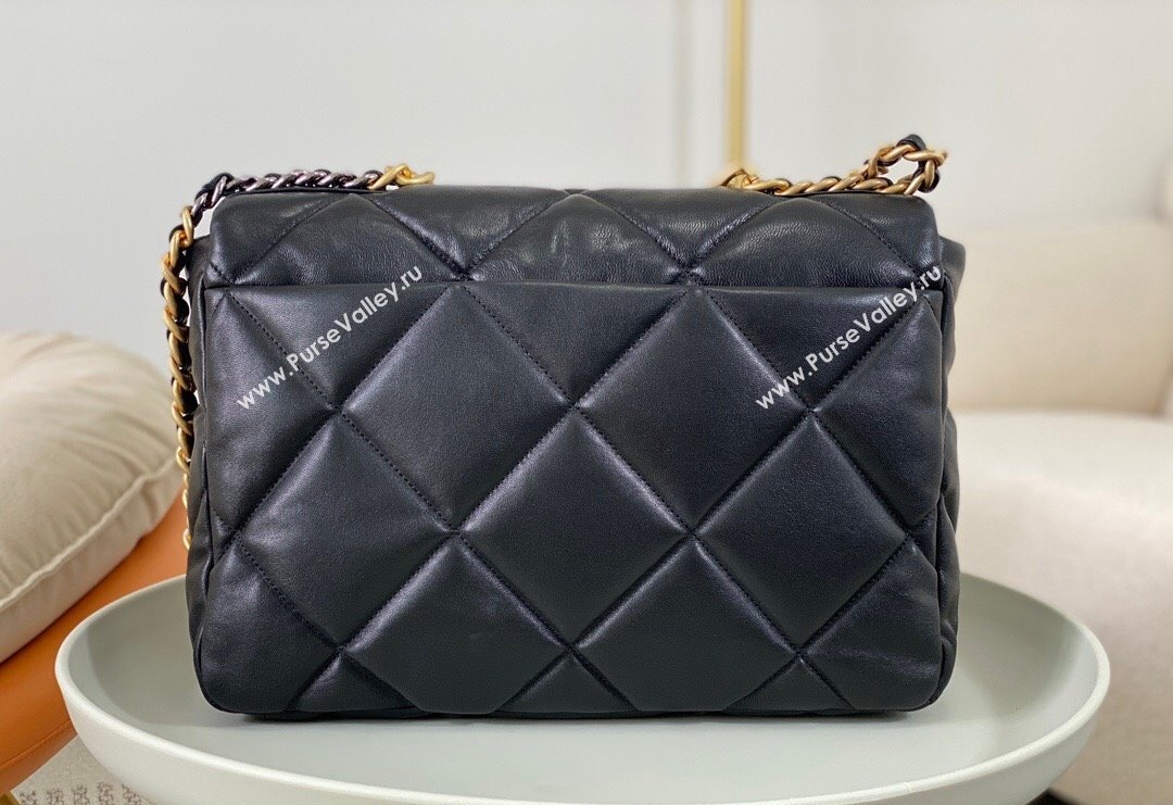 Chanel 19 Shiny Lambskin Maxi Flap Bag AS1162 Black/Gold 2024 (sm-240311085)