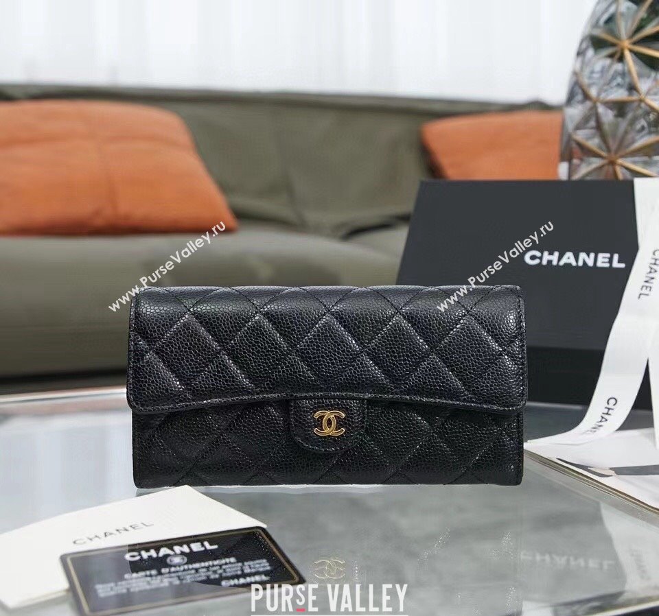 Chanel Quilted Grained Calfskin Flap Wallet AP0241 Black/Gold 2024 (SSZ-240311031)
