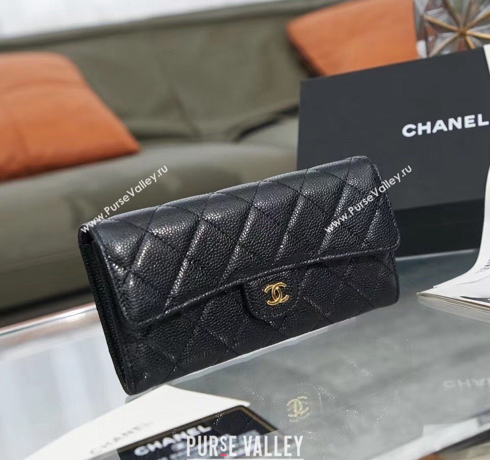 Chanel Quilted Grained Calfskin Flap Wallet AP0241 Black/Gold 2024 (SSZ-240311031)