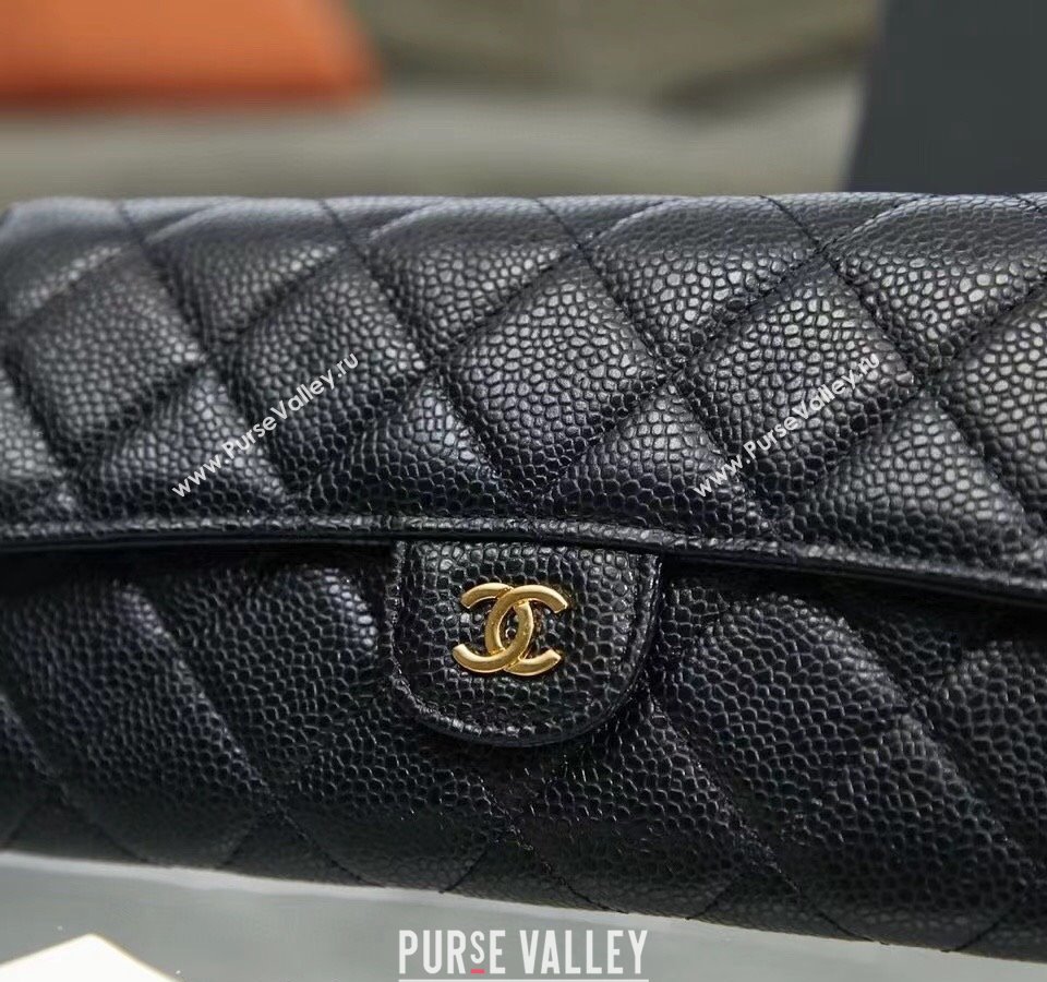 Chanel Quilted Grained Calfskin Flap Wallet AP0241 Black/Gold 2024 (SSZ-240311031)