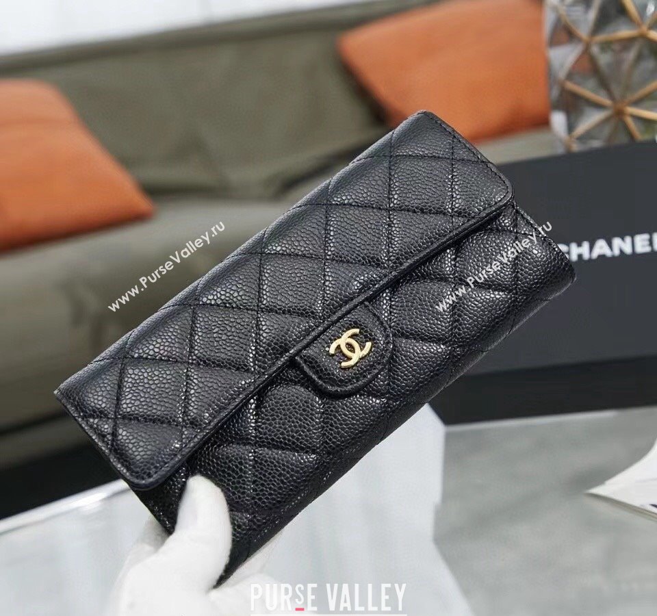 Chanel Quilted Grained Calfskin Flap Wallet AP0241 Black/Gold 2024 (SSZ-240311031)