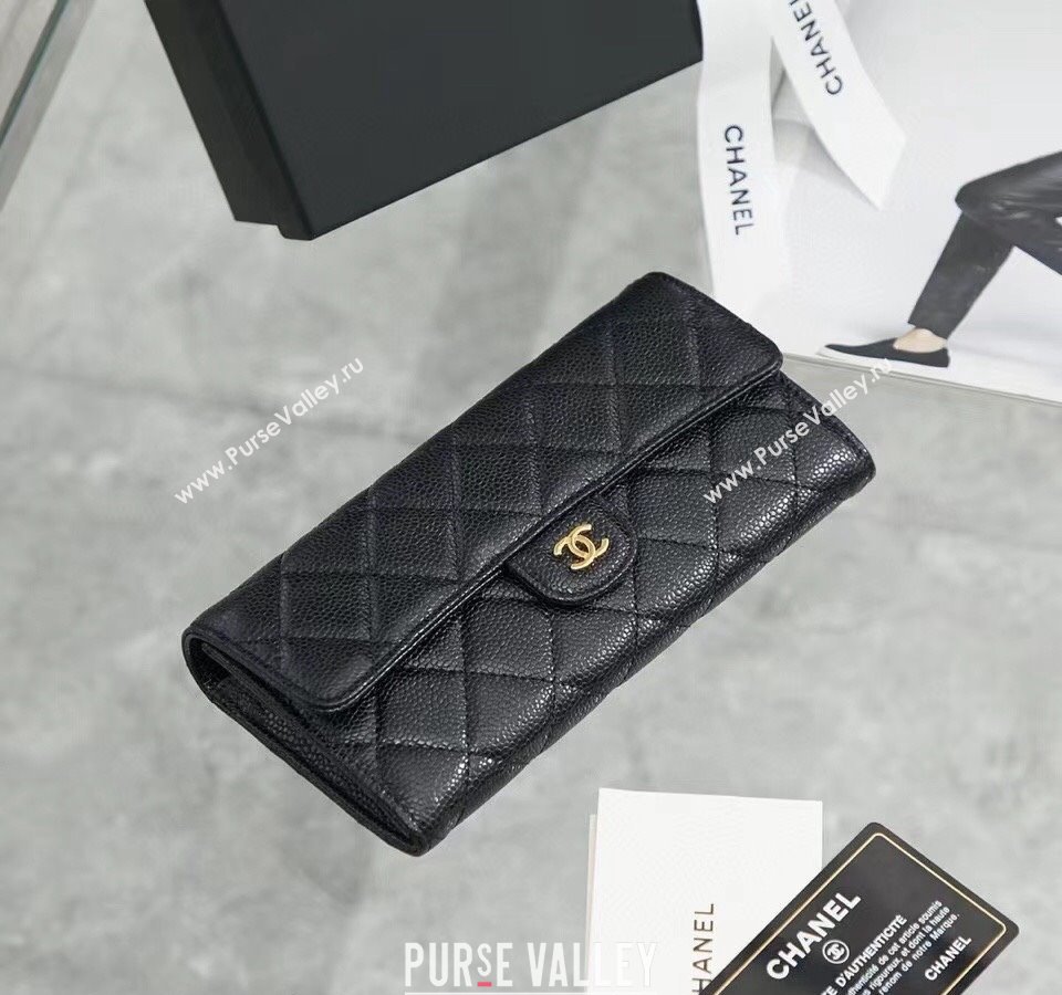 Chanel Quilted Grained Calfskin Flap Wallet AP0241 Black/Gold 2024 (SSZ-240311031)