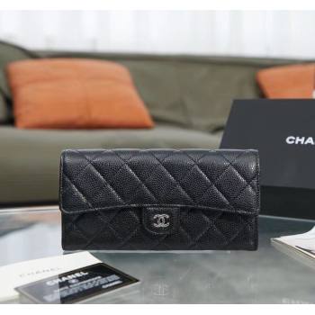 Chanel Quilted Grained Calfskin Flap Wallet AP0241 Black/Silver 2024 (SSZ-240311032)