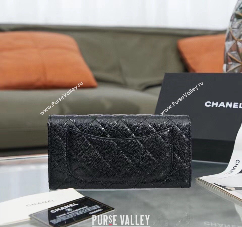 Chanel Quilted Grained Calfskin Flap Wallet AP0241 Black/Silver 2024 (SSZ-240311032)