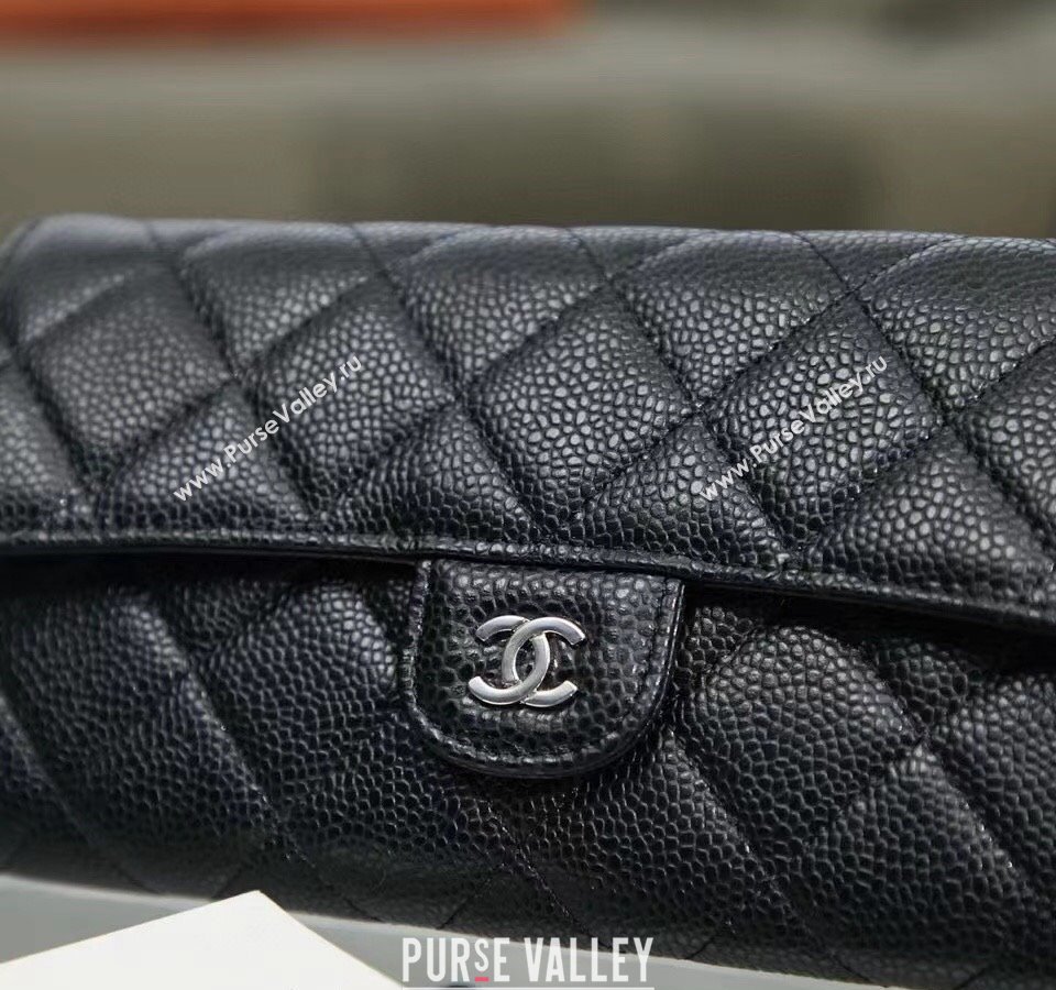 Chanel Quilted Grained Calfskin Flap Wallet AP0241 Black/Silver 2024 (SSZ-240311032)