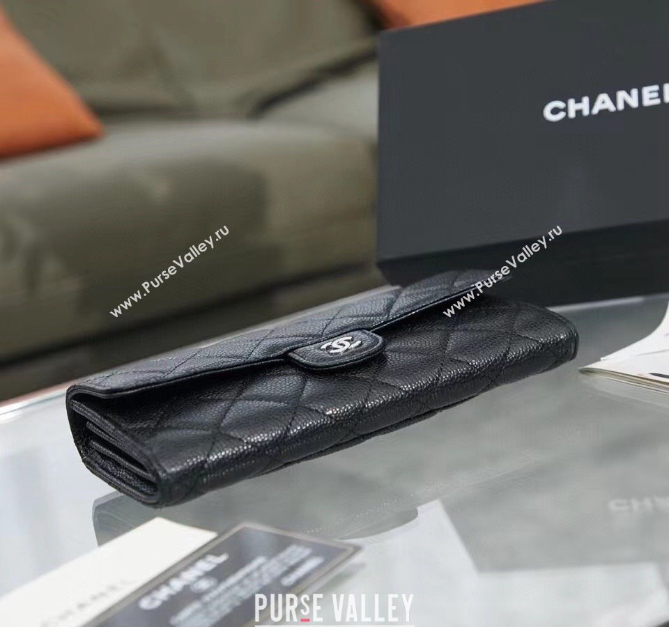 Chanel Quilted Grained Calfskin Flap Wallet AP0241 Black/Silver 2024 (SSZ-240311032)