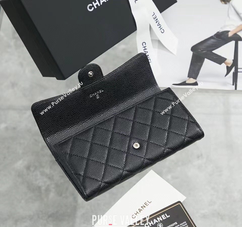 Chanel Quilted Grained Calfskin Flap Wallet AP0241 Black/Silver 2024 (SSZ-240311032)