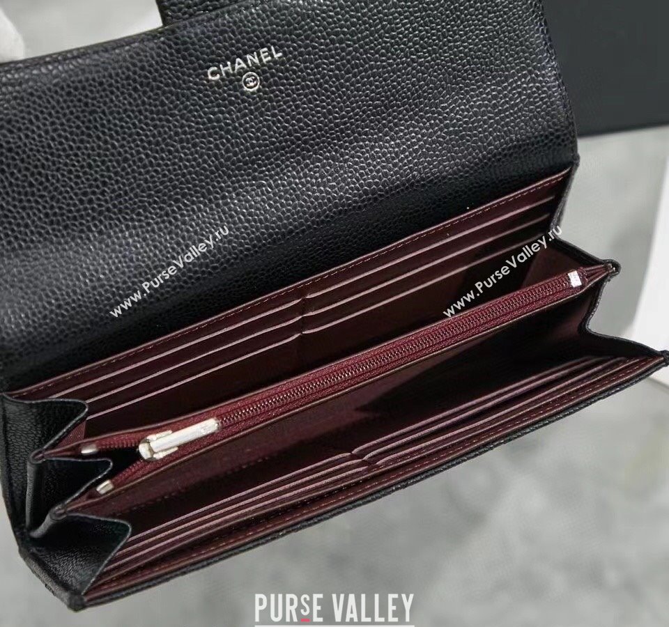 Chanel Quilted Grained Calfskin Flap Wallet AP0241 Black/Silver 2024 (SSZ-240311032)