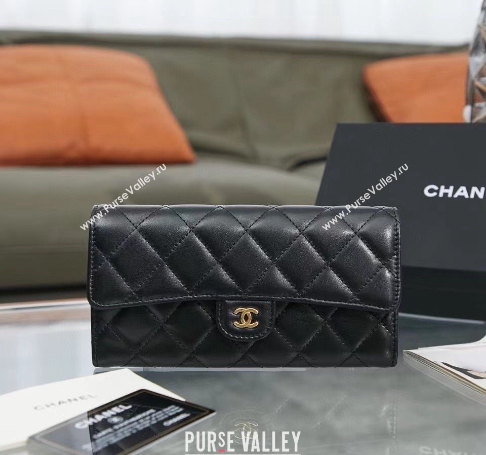 Chanel Quilted Lambskin Flap Wallet AP0241 Black/Gold 2024 (SSZ-240311033)