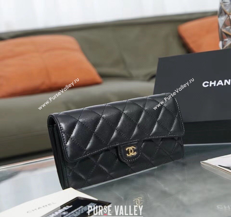 Chanel Quilted Lambskin Flap Wallet AP0241 Black/Gold 2024 (SSZ-240311033)