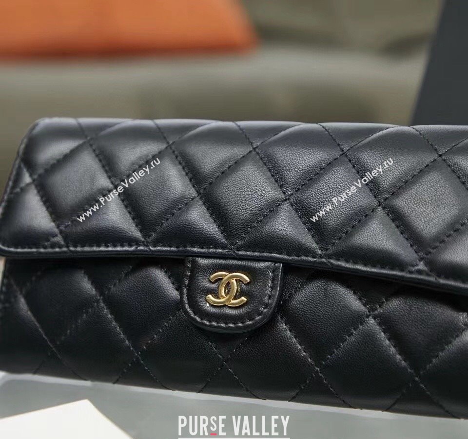 Chanel Quilted Lambskin Flap Wallet AP0241 Black/Gold 2024 (SSZ-240311033)