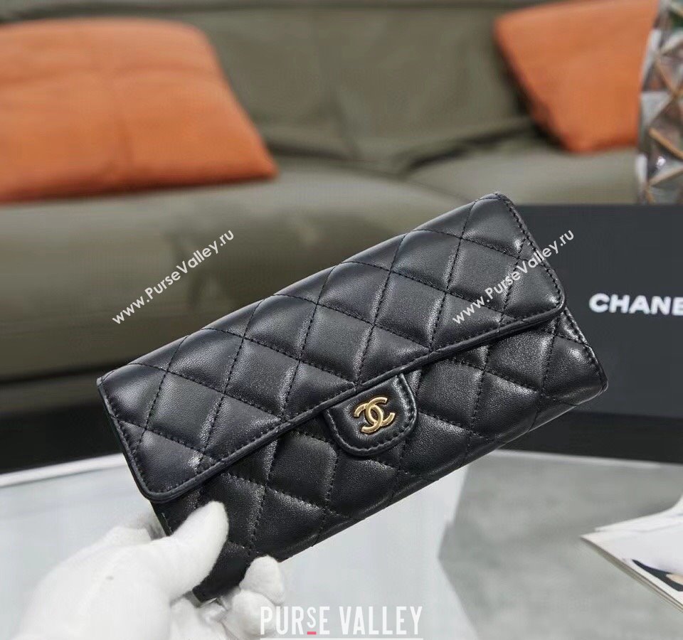 Chanel Quilted Lambskin Flap Wallet AP0241 Black/Gold 2024 (SSZ-240311033)