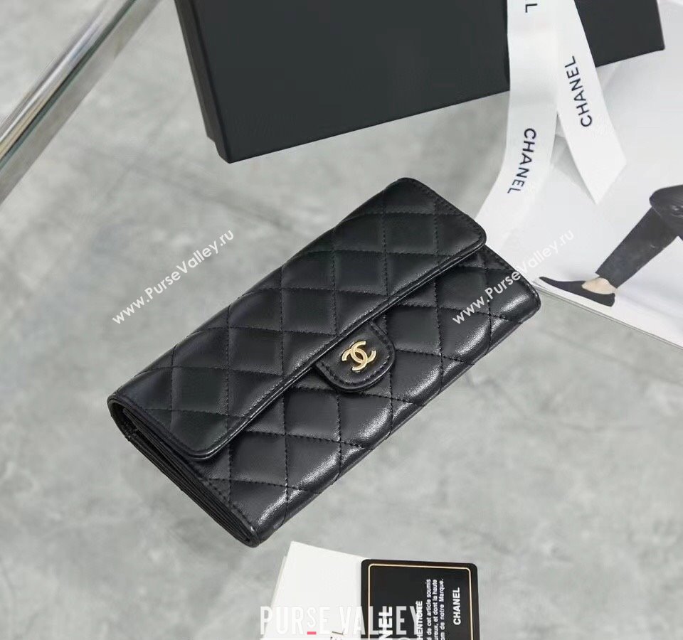 Chanel Quilted Lambskin Flap Wallet AP0241 Black/Gold 2024 (SSZ-240311033)