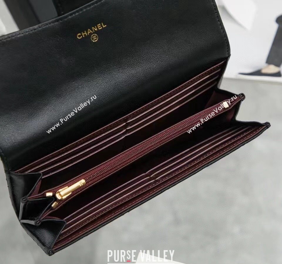 Chanel Quilted Lambskin Flap Wallet AP0241 Black/Gold 2024 (SSZ-240311033)