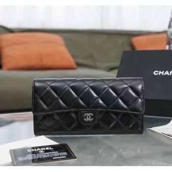 Chanel Quilted Lambskin Flap Wallet AP0241 Black/Silver 2024 (SSZ-240311034)
