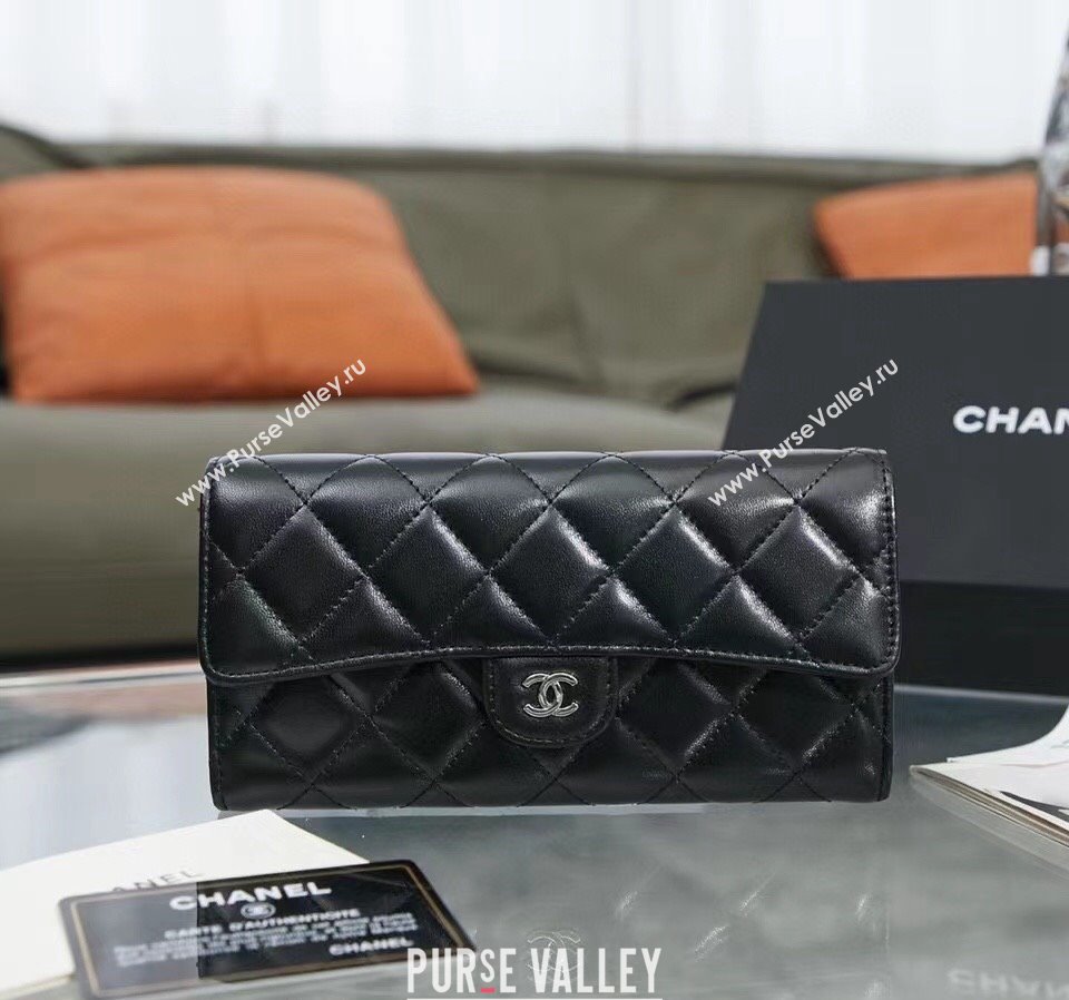 Chanel Quilted Lambskin Flap Wallet AP0241 Black/Silver 2024 (SSZ-240311034)