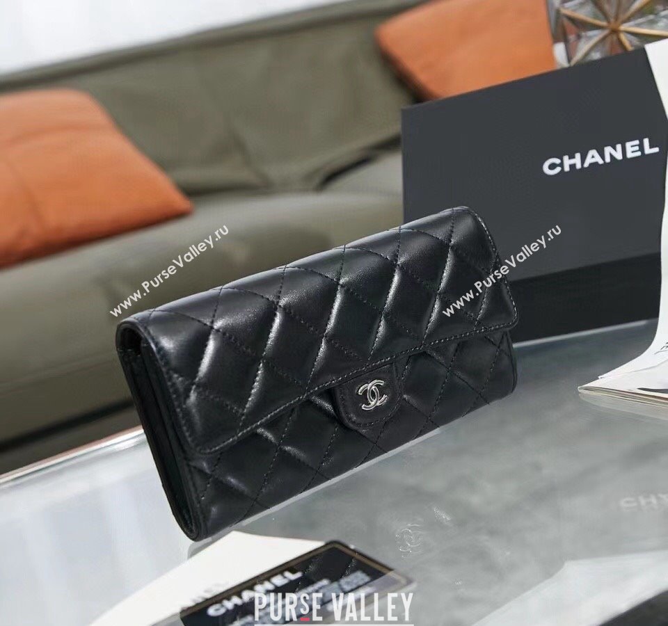 Chanel Quilted Lambskin Flap Wallet AP0241 Black/Silver 2024 (SSZ-240311034)