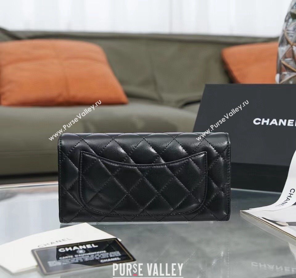 Chanel Quilted Lambskin Flap Wallet AP0241 Black/Silver 2024 (SSZ-240311034)