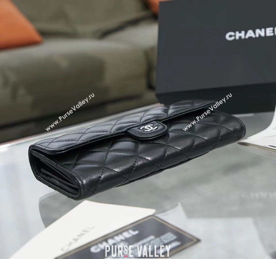 Chanel Quilted Lambskin Flap Wallet AP0241 Black/Silver 2024 (SSZ-240311034)