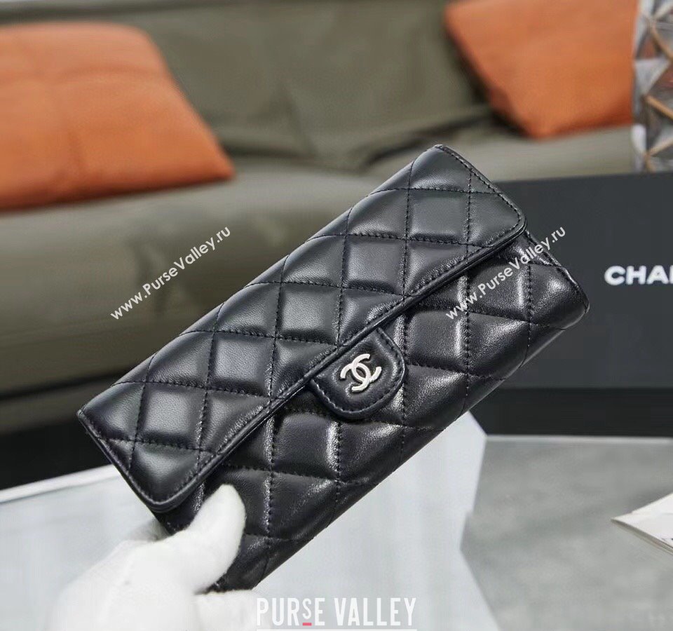 Chanel Quilted Lambskin Flap Wallet AP0241 Black/Silver 2024 (SSZ-240311034)