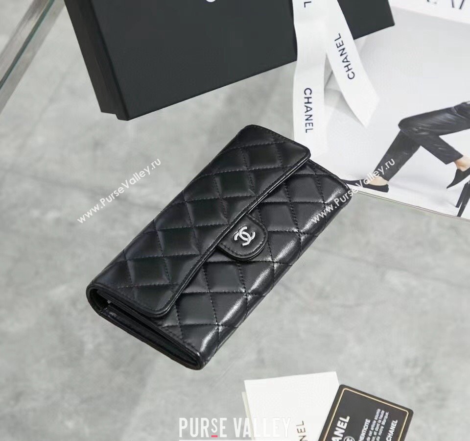 Chanel Quilted Lambskin Flap Wallet AP0241 Black/Silver 2024 (SSZ-240311034)