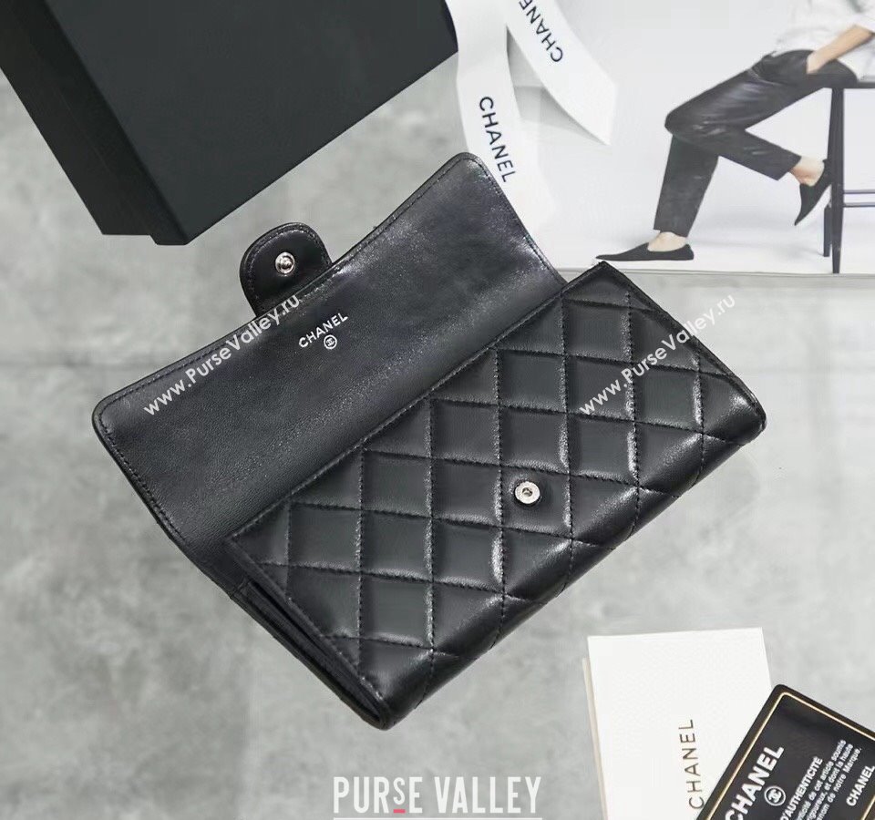 Chanel Quilted Lambskin Flap Wallet AP0241 Black/Silver 2024 (SSZ-240311034)