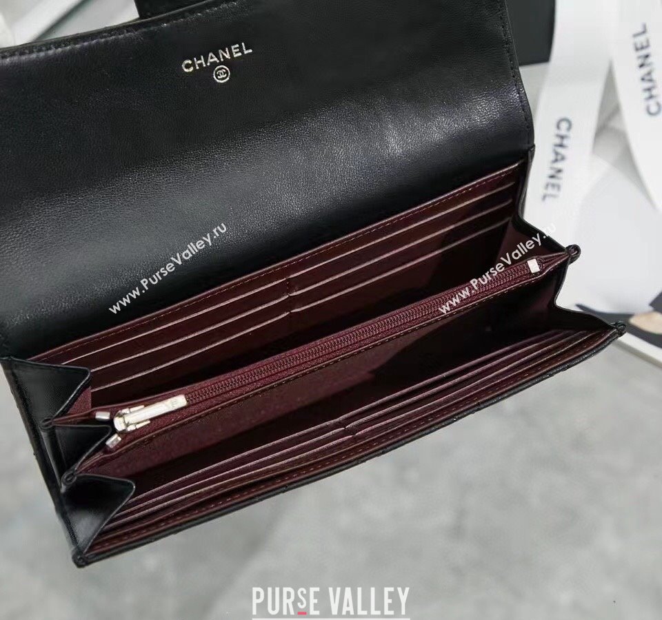 Chanel Quilted Lambskin Flap Wallet AP0241 Black/Silver 2024 (SSZ-240311034)