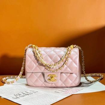 Chanel Shiny Lambskin Mini Flap Bag with Chain and Pearls AS4385 Pink 2024 (yezi-240311023)