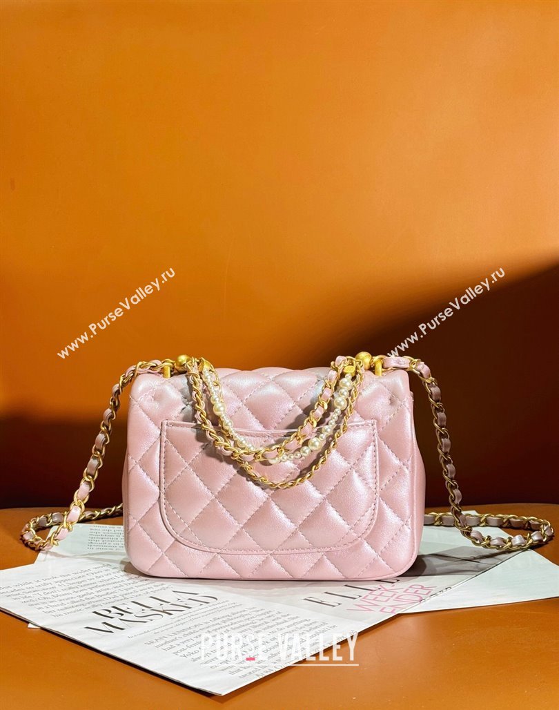 Chanel Shiny Lambskin Mini Flap Bag with Chain and Pearls AS4385 Pink 2024 (yezi-240311023)