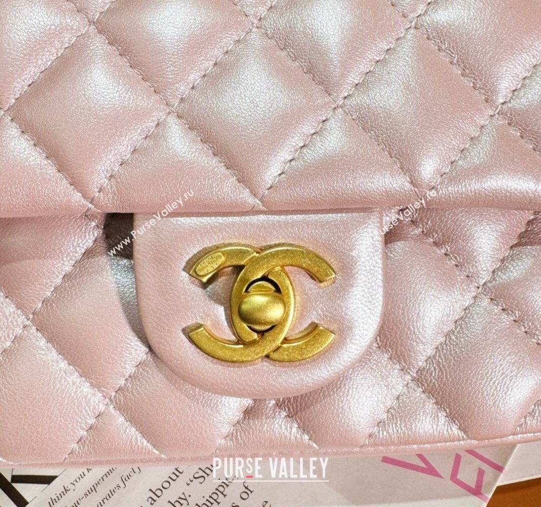 Chanel Shiny Lambskin Mini Flap Bag with Chain and Pearls AS4385 Pink 2024 (yezi-240311023)