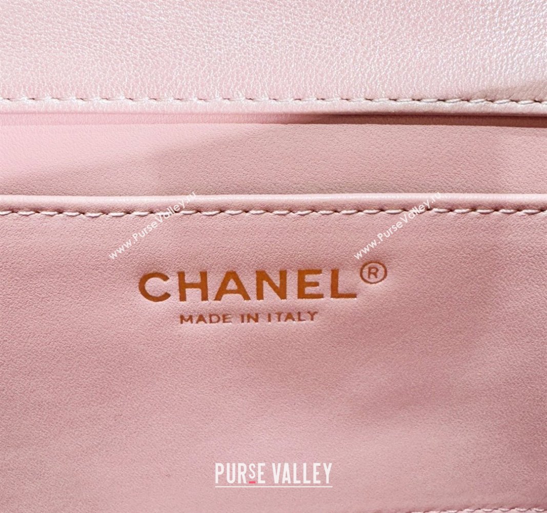 Chanel Shiny Lambskin Mini Flap Bag with Chain and Pearls AS4385 Pink 2024 (yezi-240311023)