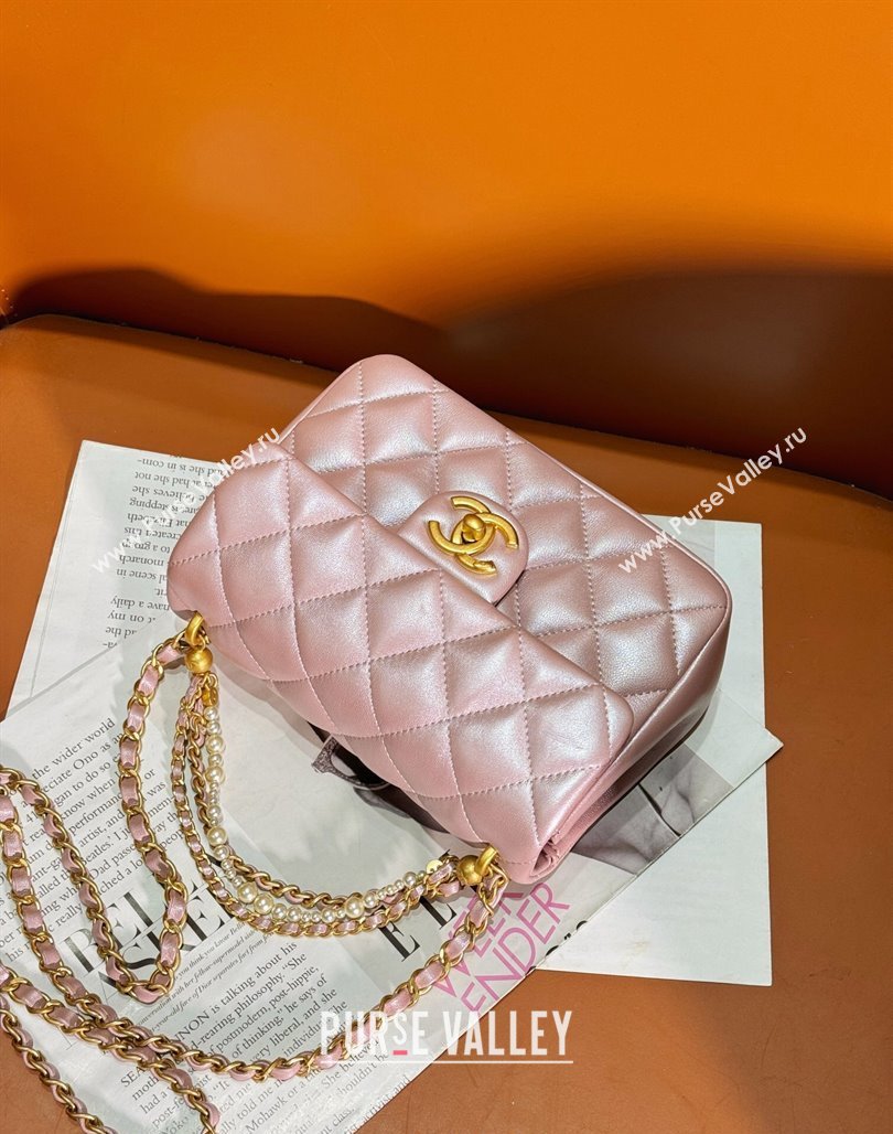 Chanel Shiny Lambskin Small Flap Bag with Chain and Pearls AS4384 Pink 2024 (yezi-240311025)