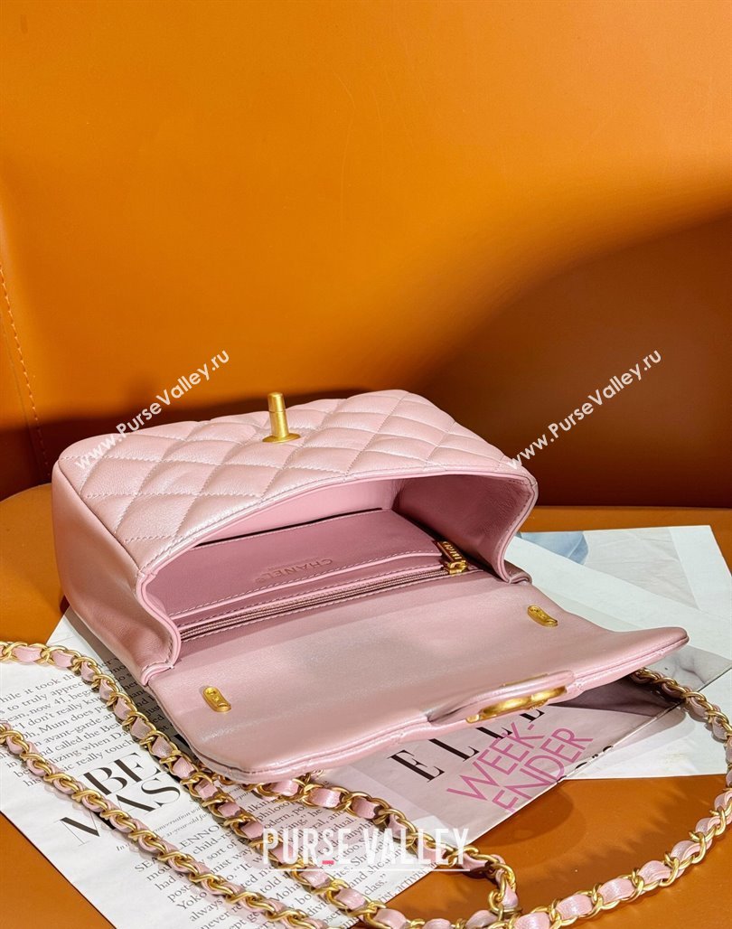 Chanel Shiny Lambskin Small Flap Bag with Chain and Pearls AS4384 Pink 2024 (yezi-240311025)