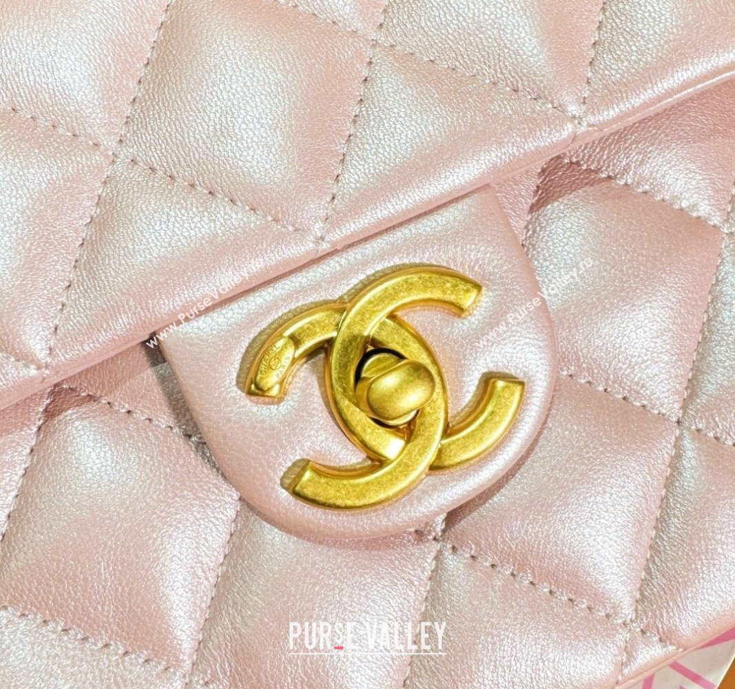 Chanel Shiny Lambskin Small Flap Bag with Chain and Pearls AS4384 Pink 2024 (yezi-240311025)