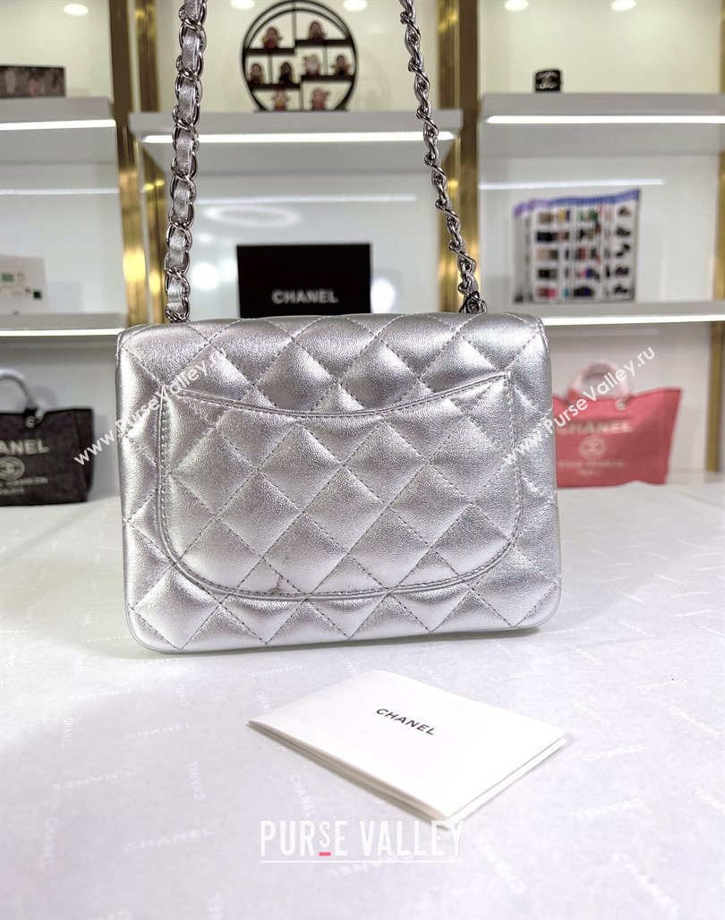 Chanel Metallic Calfskin Mini Square Flap Bag A01115 Silver 2024 0311 (YEZI-240311035)