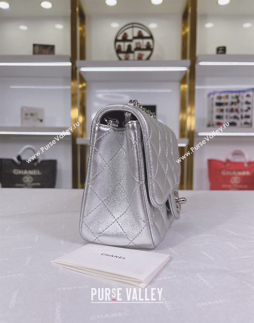 Chanel Metallic Calfskin Mini Square Flap Bag A01115 Silver 2024 0311 (YEZI-240311035)