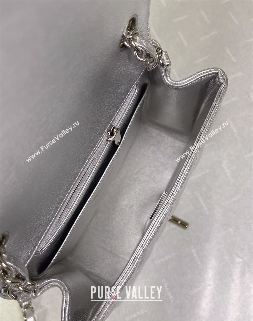 Chanel Metallic Calfskin Mini Square Flap Bag A01115 Silver 2024 0311 (YEZI-240311035)