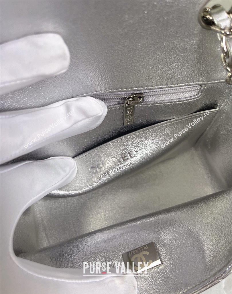 Chanel Metallic Calfskin Mini Square Flap Bag A01115 Silver 2024 0311 (YEZI-240311035)