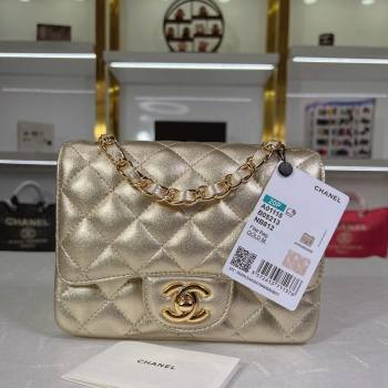 Chanel Metallic Calfskin Mini Square Flap Bag A01115 Gold 2024 0311 (YEZI-240311036)